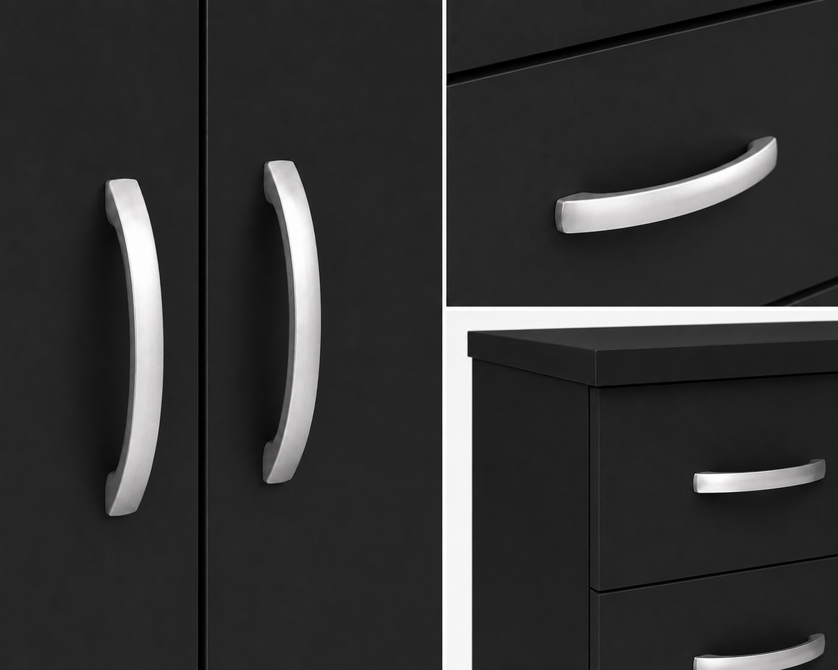 2 Door Wardrobe Set Black | The Executive Suite Trio - Detailed Angle View 3