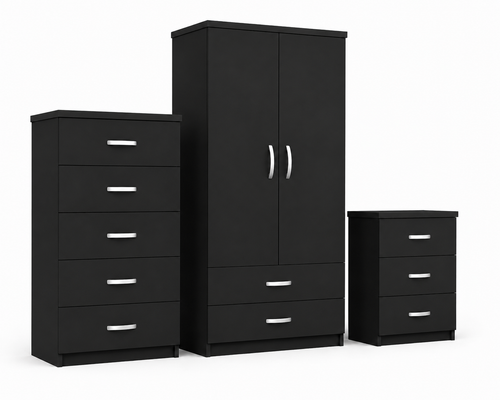 2 Door Wardrobe Set Black | The Executive Suite Trio - Detailed Angle View 2