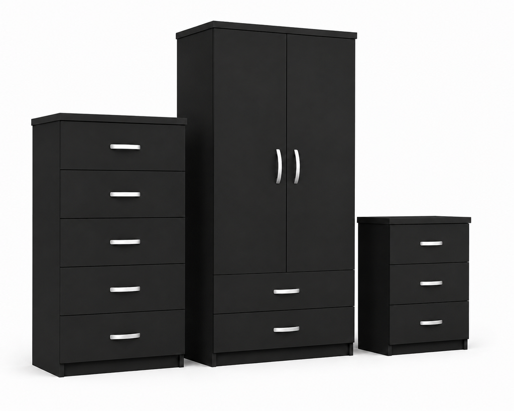 2 Door Wardrobe Set Black | The Executive Suite Trio - Detailed Angle View 2