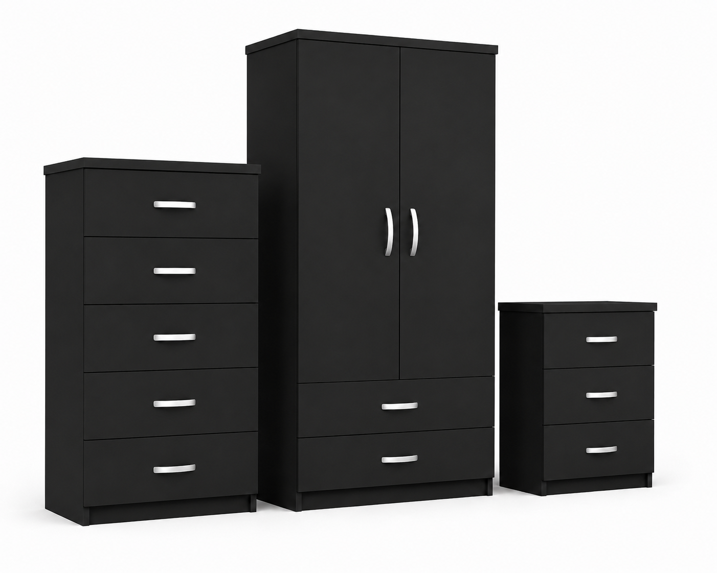 2 Door Wardrobe Set Black | The Executive Suite Trio - Detailed Angle View 2