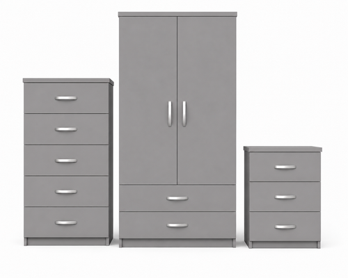 2 Door Wardrobe Set Gray | The Contemporary Urban Trio - Luxury UK Living Room Showcase