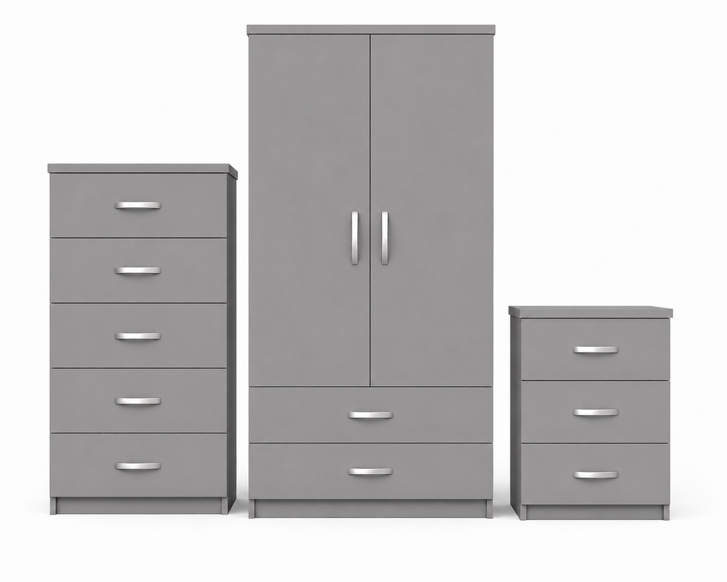 2 Door Wardrobe Set Gray | The Contemporary Urban Trio - Luxury UK Living Room Showcase
