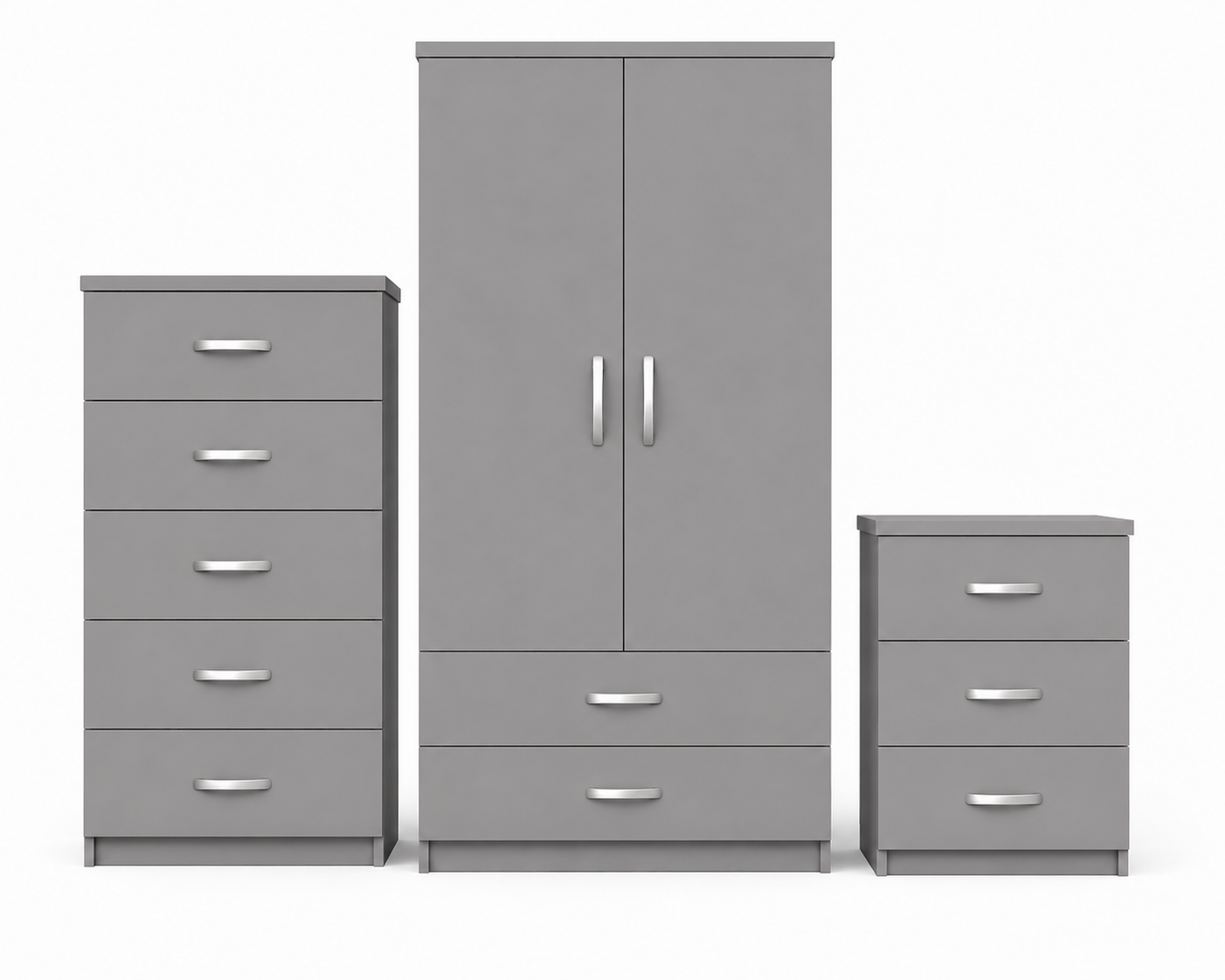 2 Door Wardrobe Set Gray | The Contemporary Urban Trio - Luxury UK Living Room Showcase
