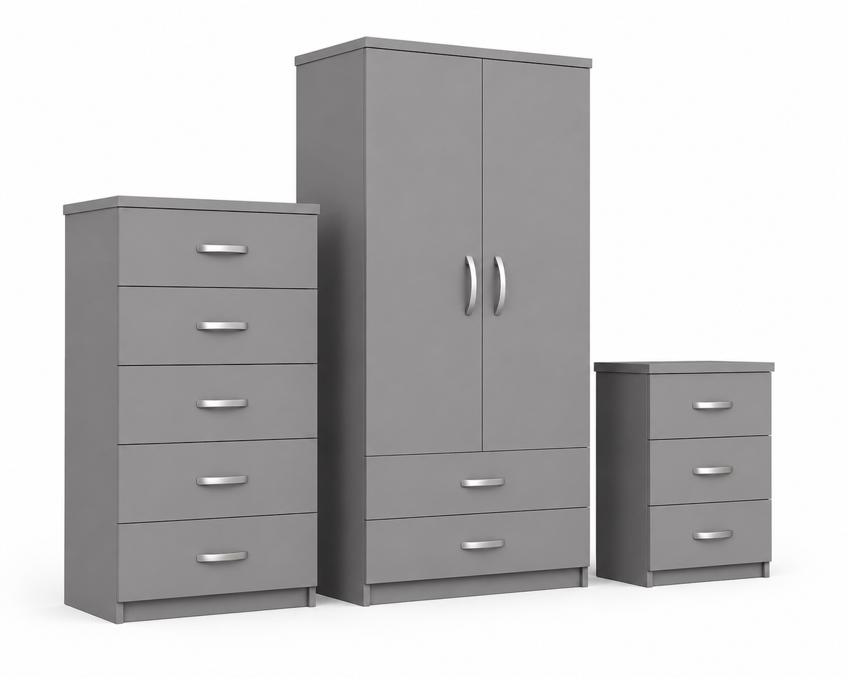 2 Door Wardrobe Set Gray | The Contemporary Urban Trio - Detailed Angle View 2