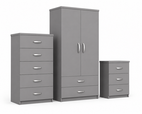 2 Door Wardrobe Set Gray | The Contemporary Urban Trio - Detailed Angle View 2