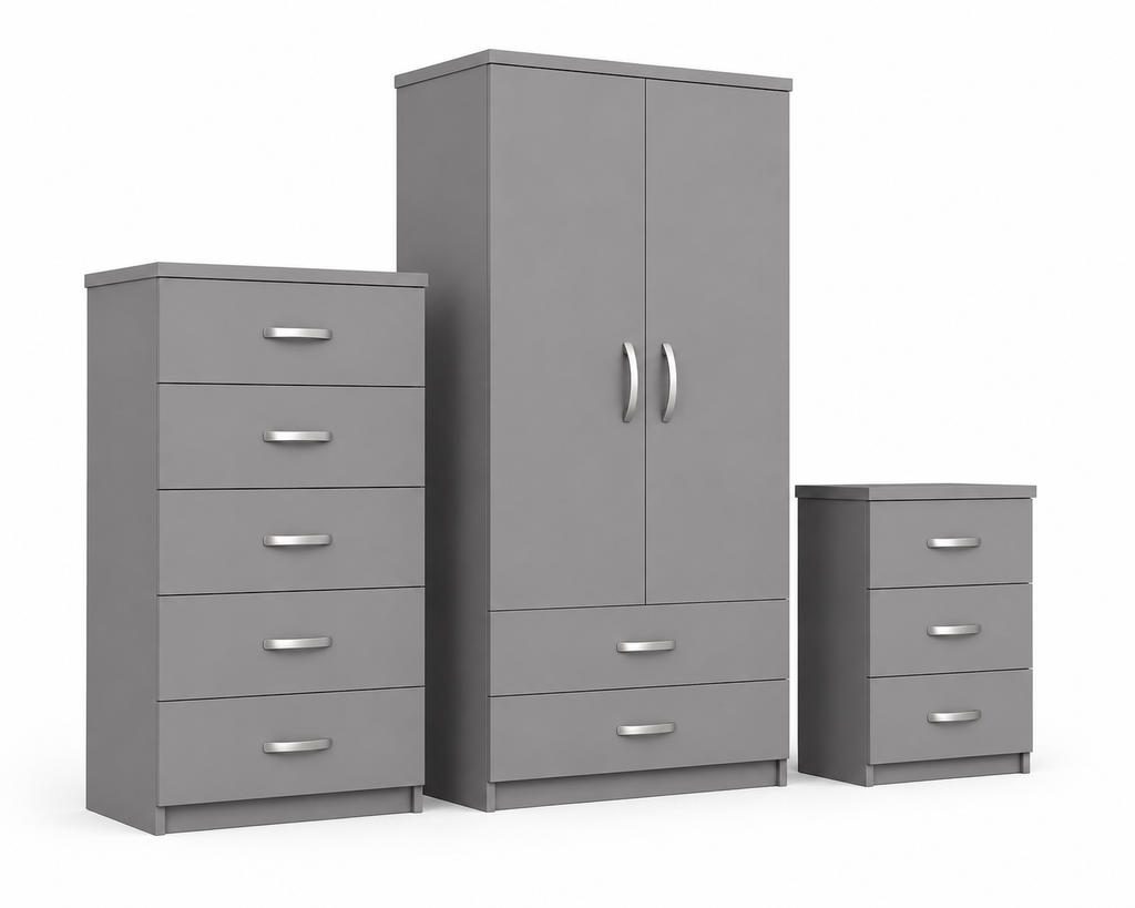 2 Door Wardrobe Set Gray | The Contemporary Urban Trio - Detailed Angle View 2
