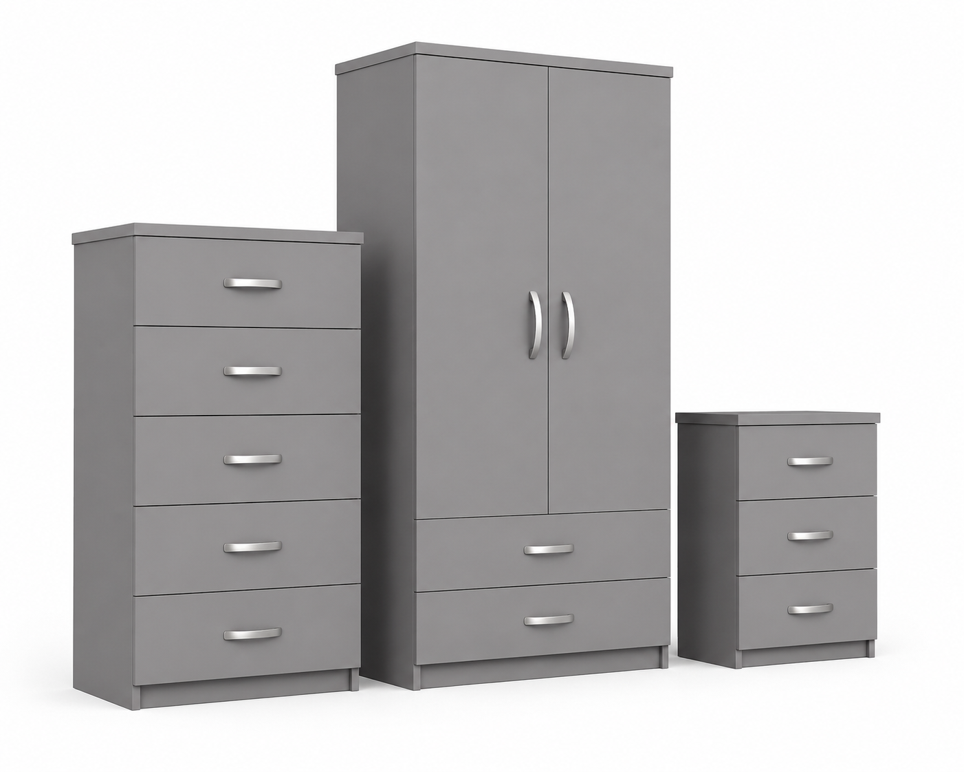 2 Door Wardrobe Set Gray | The Contemporary Urban Trio - Detailed Angle View 2