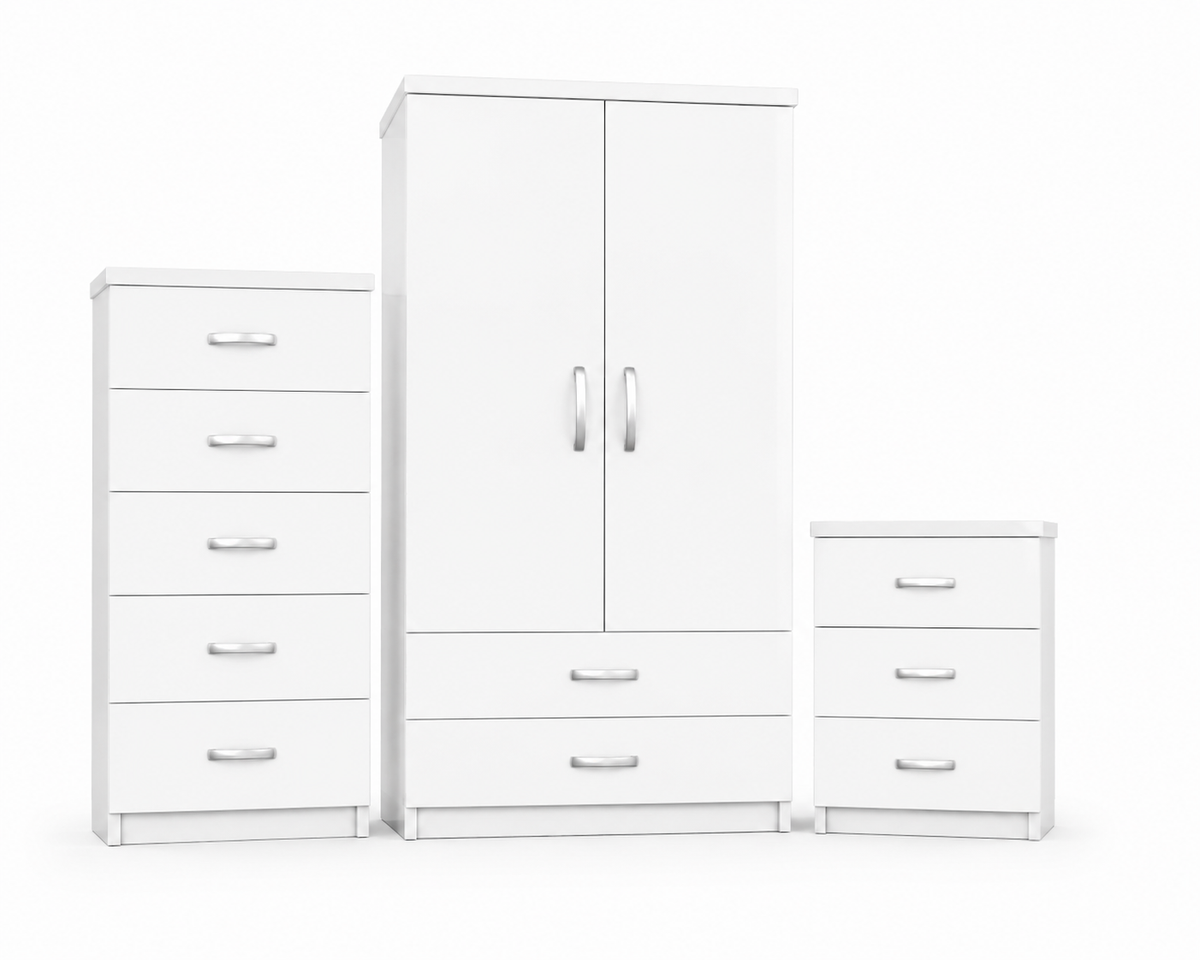 2 Door Wardrobe Set White | The Essential Master Trio - Luxury UK Living Room Showcase