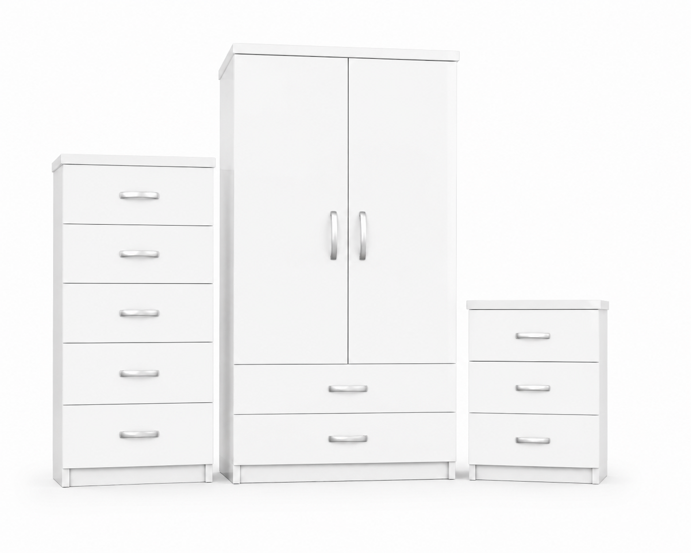 2 Door Wardrobe Set White | The Essential Master Trio - Luxury UK Living Room Showcase