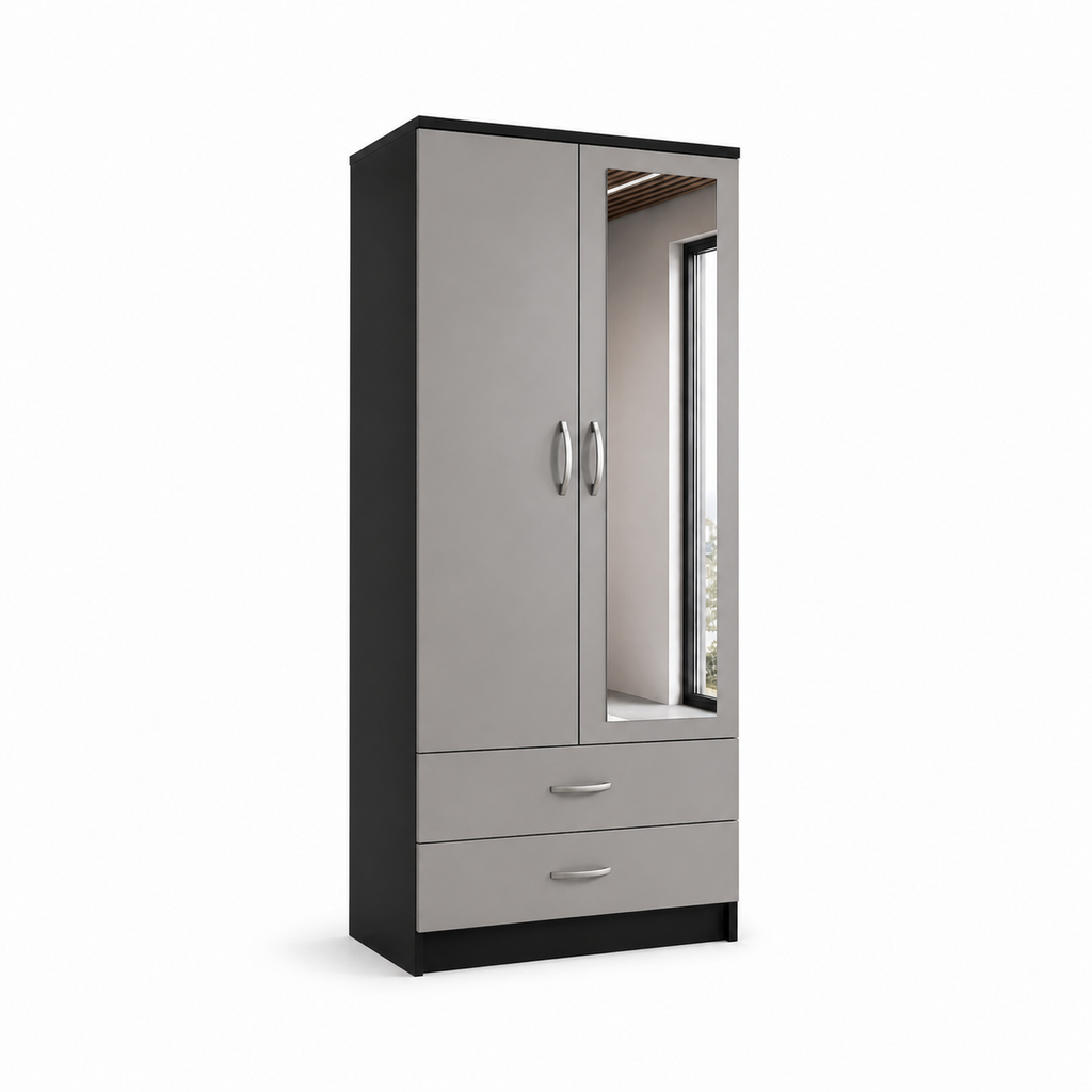 2 Door Wardrobe Single Black + Gray | Private Lifestyle - Detailed Angle View 2