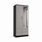 2 Door Wardrobe Single Black + Gray | Private Lifestyle - Detailed Angle View 2