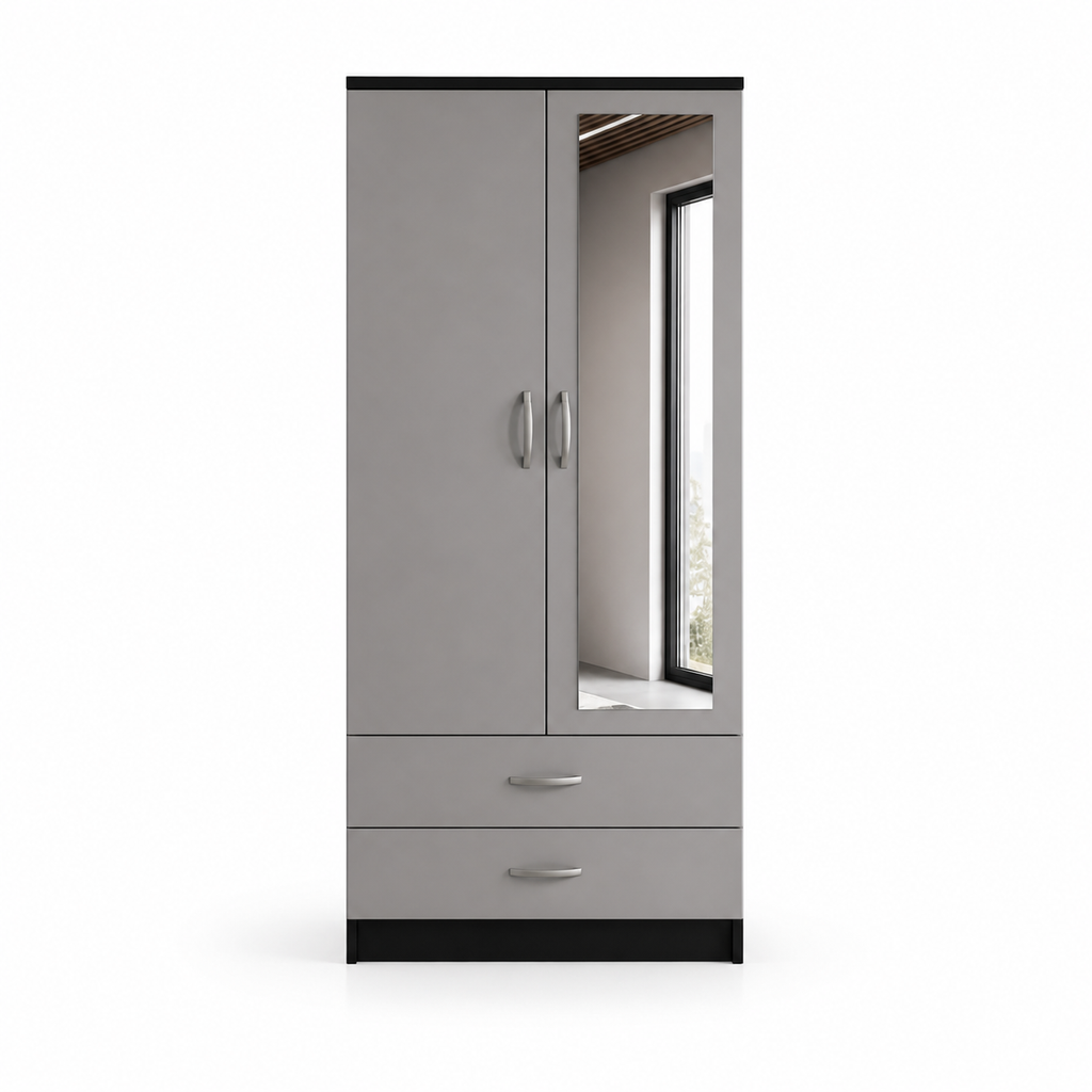 2 Door Wardrobe Single Black + Gray | Private Lifestyle - Luxury UK Living Room Showcase