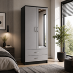 2 Door Wardrobe Single Black + Gray | Private Lifestyle - Detailed Angle View 4