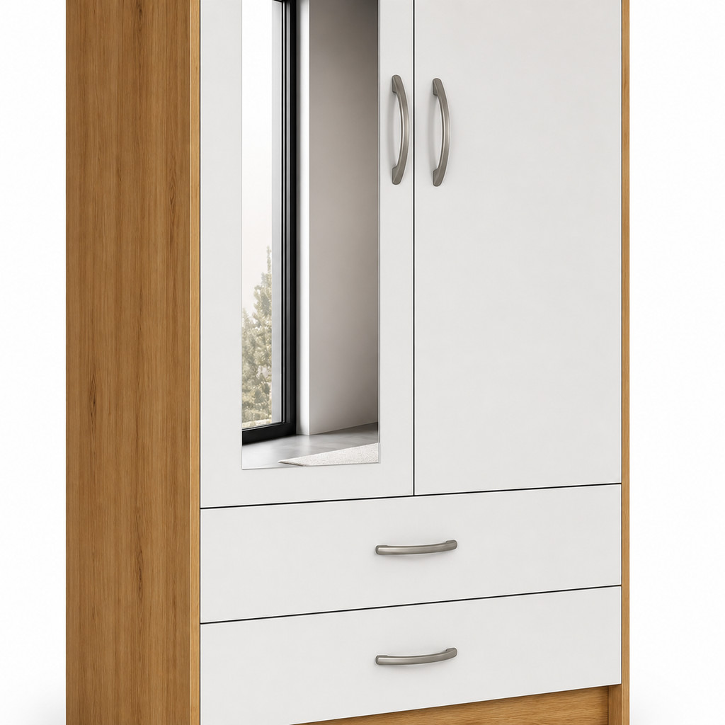 2 Door Wardrobe Single Oak + White | Aesthetic Storage Style - Detailed Angle View 3