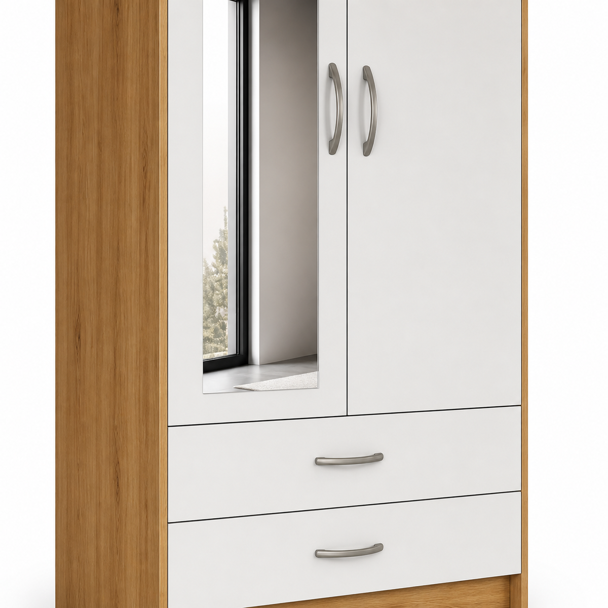 2 Door Wardrobe Single Oak + White | Aesthetic Storage Style - Detailed Angle View 3