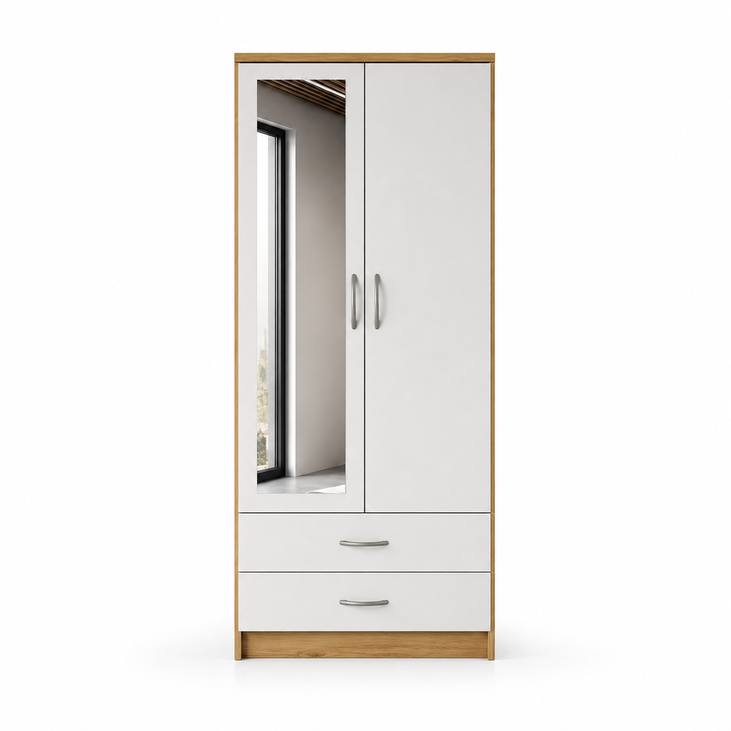 2 Door Wardrobe Single Oak + White | Aesthetic Storage Style - Luxury UK Living Room Showcase