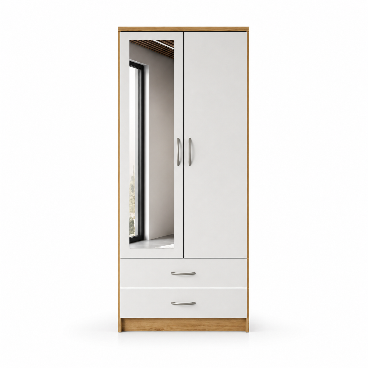 2 Door Wardrobe Single Oak + White | Aesthetic Storage Style - Luxury UK Living Room Showcase