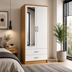 2 Door Wardrobe Single Oak + White | Aesthetic Storage Style - Detailed Angle View 4