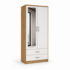 2 Door Wardrobe Single Oak + White | Aesthetic Storage Style - Detailed Angle View 2