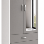 2 Door Wardrobe Single White + Gray | Modern Storage - Detailed Angle View 3