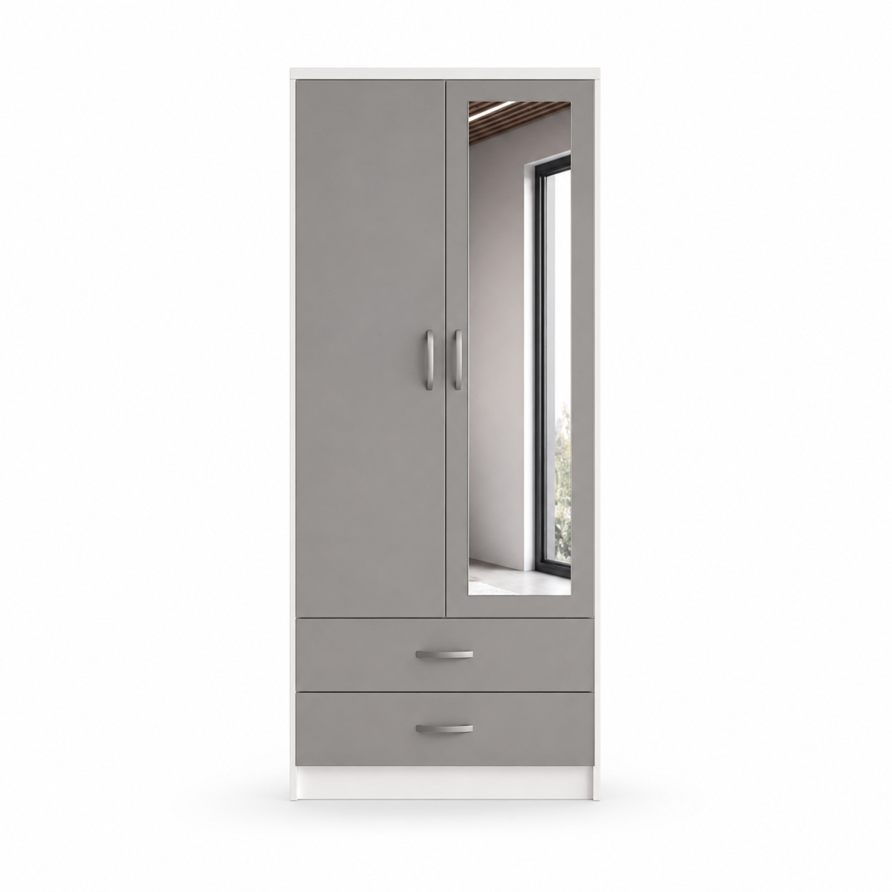 2 Door Wardrobe Single White + Gray | Modern Storage - Luxury UK Living Room Showcase
