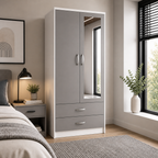 2 Door Wardrobe Single White + Gray | Modern Storage - Detailed Angle View 4