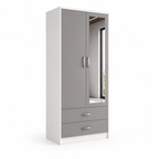 2 Door Wardrobe Single White + Gray | Modern Storage - Detailed Angle View 2