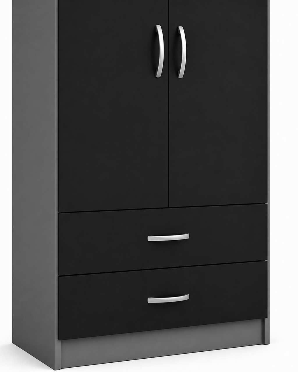 2 Door Wardrobe Single with Bottom Drawers Black + Gray | Executive Vibes - Detailed Angle View 3
