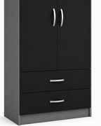 2 Door Wardrobe Single with Bottom Drawers Black + Gray | Executive Vibes - Detailed Angle View 3