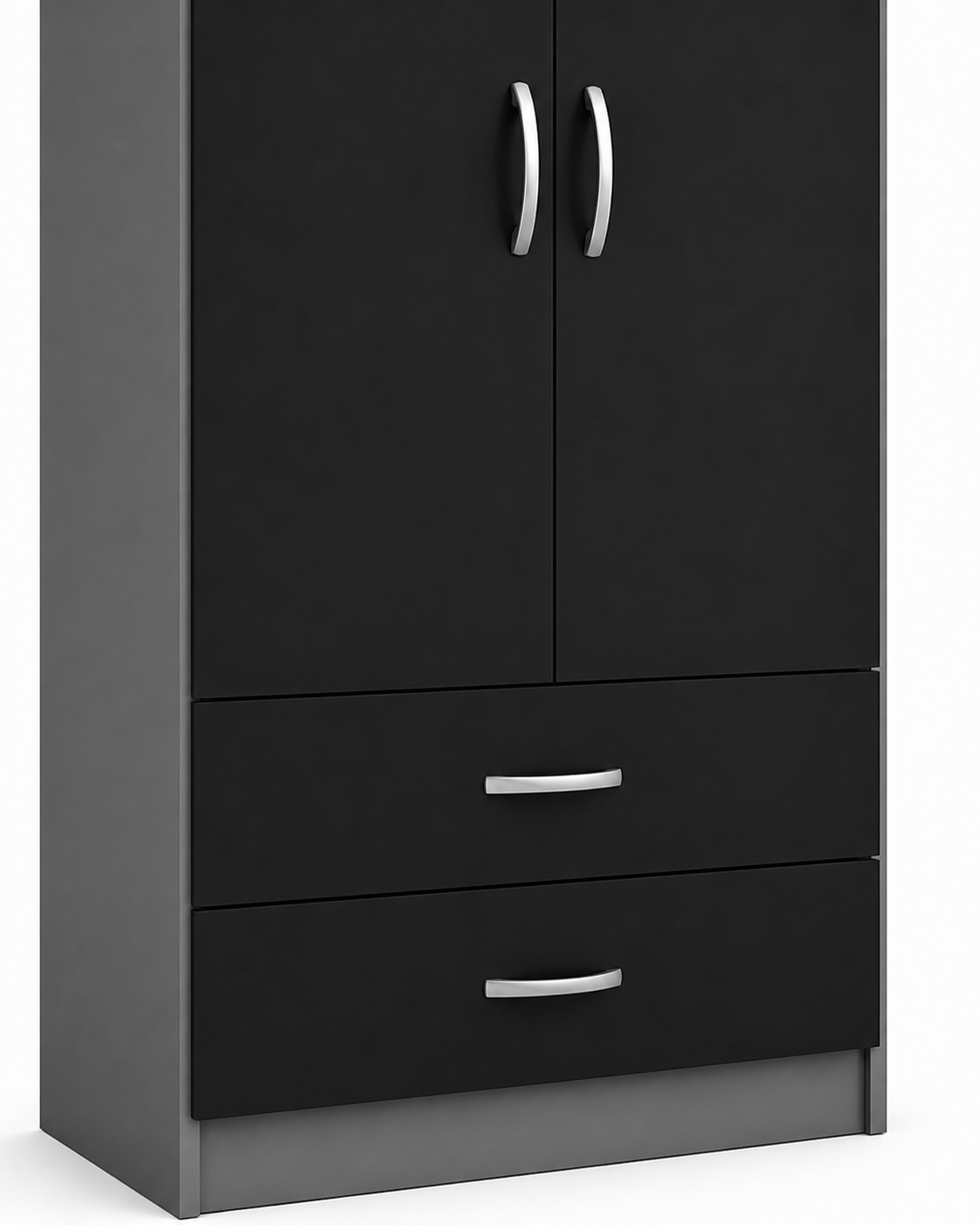 2 Door Wardrobe Single with Bottom Drawers Black + Gray | Executive Vibes - Detailed Angle View 3
