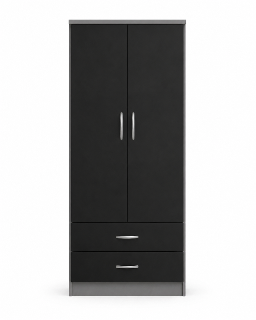2 Door Wardrobe Single with Bottom Drawers Black + Gray | Executive Vibes - Luxury UK Living Room Showcase