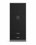 2 Door Wardrobe Single with Bottom Drawers Black + Gray | Executive Vibes - Luxury UK Living Room Showcase
