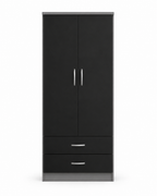 2 Door Wardrobe Single with Bottom Drawers Black + Gray | Executive Vibes - Luxury UK Living Room Showcase