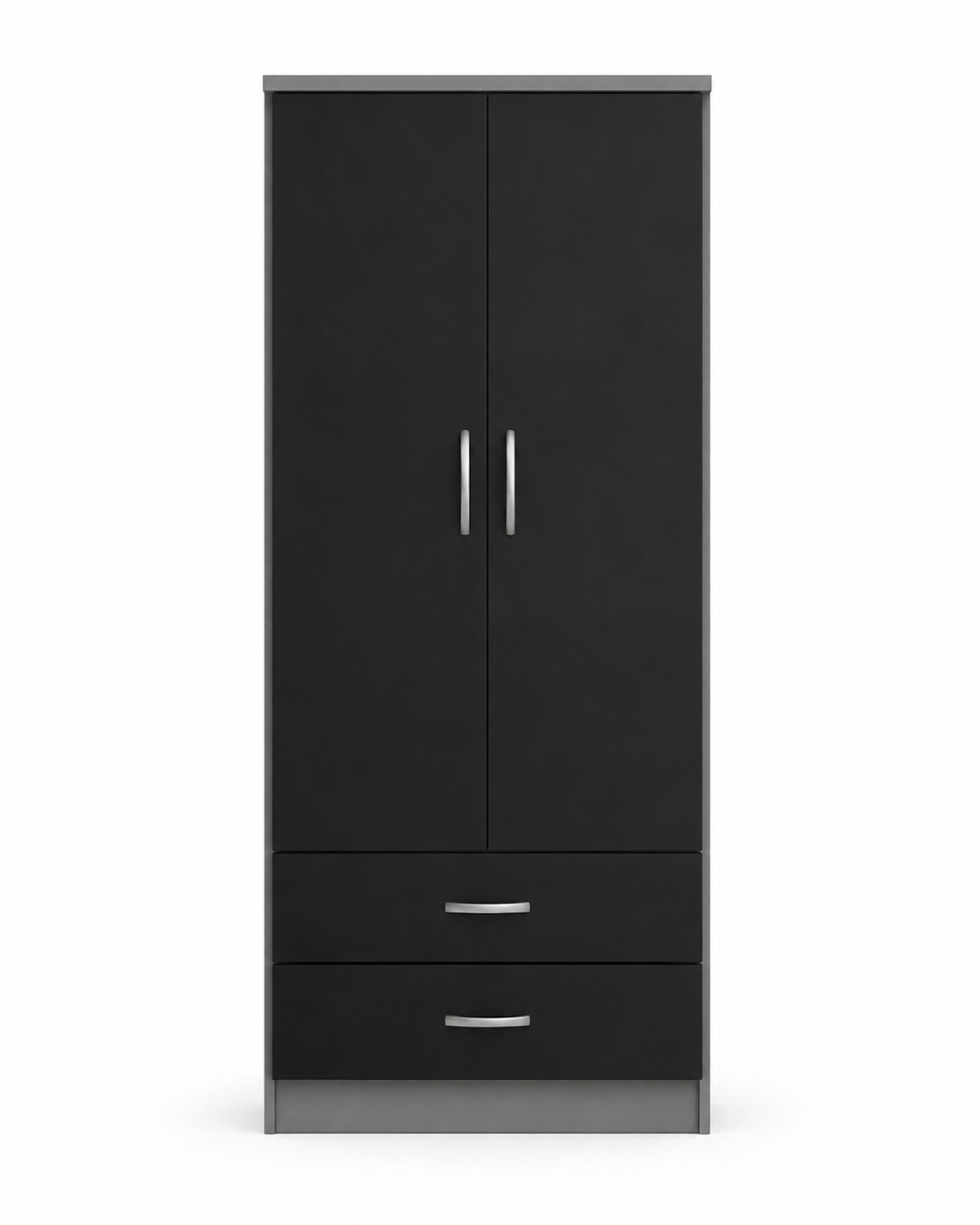 2 Door Wardrobe Single with Bottom Drawers Black + Gray | Executive Vibes - Luxury UK Living Room Showcase