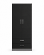 2 Door Wardrobe Single with Bottom Drawers Black + Gray | Executive Vibes | Modern Bedroom Storage
