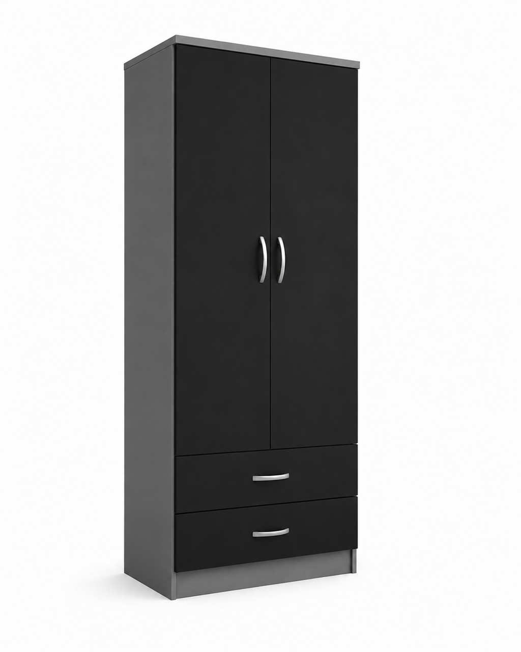 2 Door Wardrobe Single with Bottom Drawers Black + Gray | Executive Vibes - Detailed Angle View 2
