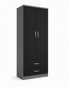 2 Door Wardrobe Single with Bottom Drawers Black + Gray | Executive Vibes - Detailed Angle View 2