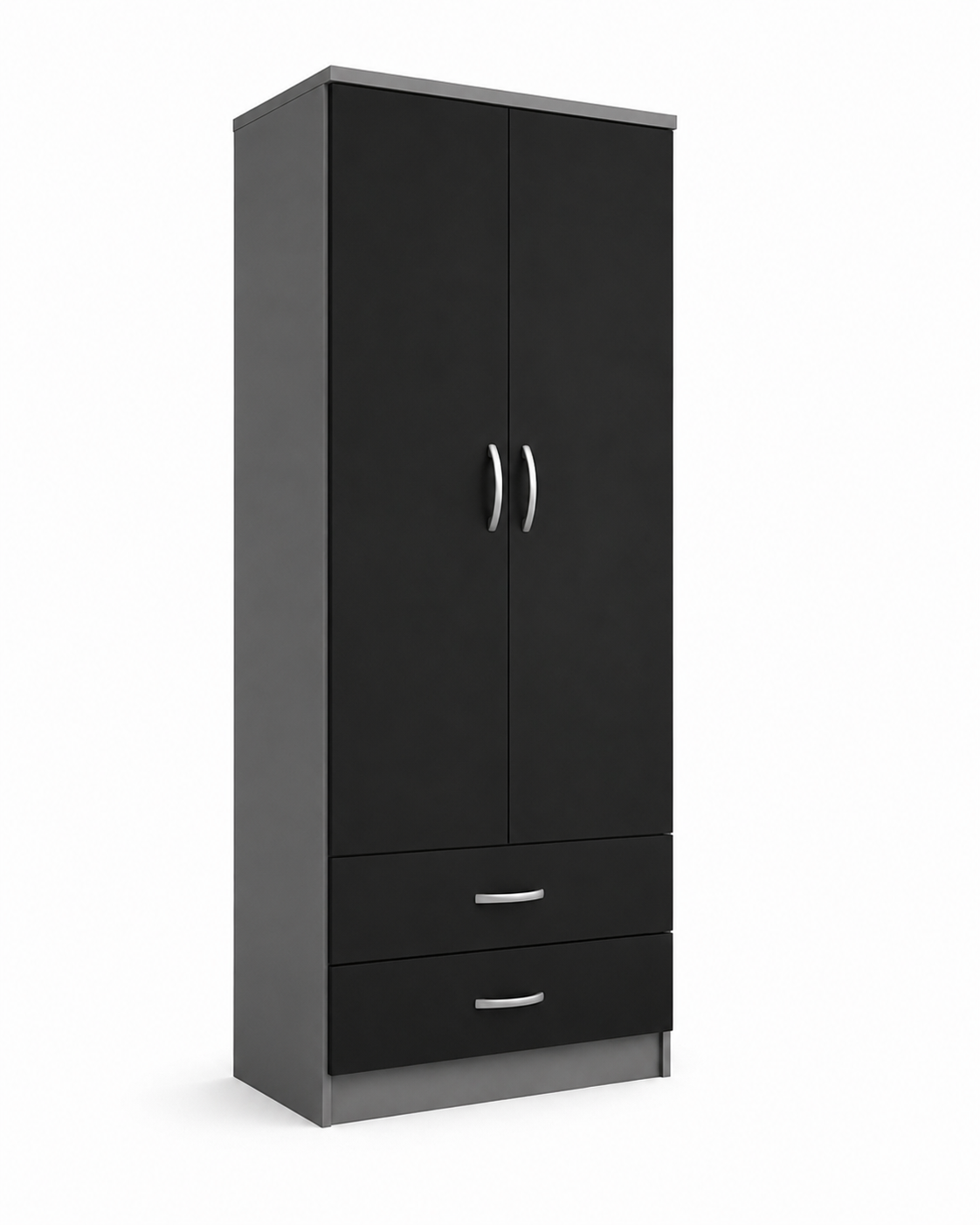 2 Door Wardrobe Single with Bottom Drawers Black + Gray | Executive Vibes - Detailed Angle View 2
