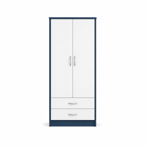 2 Door Wardrobe Single with Bottom Drawers Blue + White | Royal Rest Interiors UK - Luxury UK Living Room Showcase