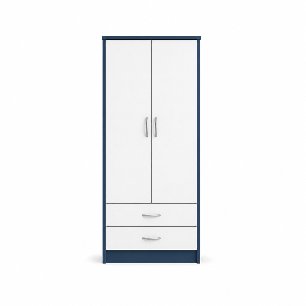 2 Door Wardrobe Single with Bottom Drawers Blue + White | FurniFolks UK - Luxury UK Living Room Showcase