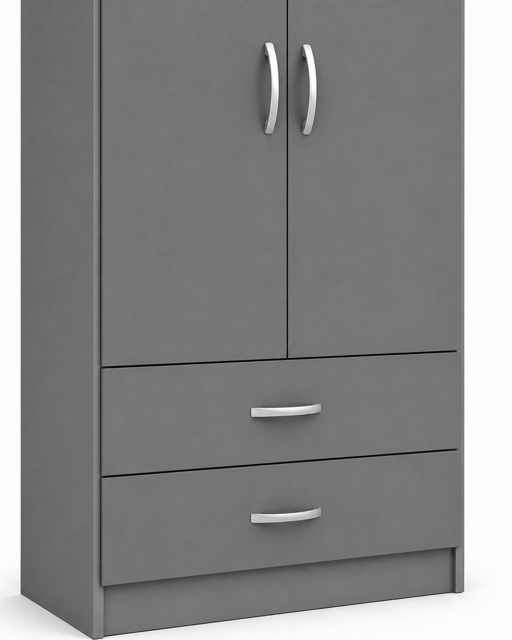 2 Door Wardrobe Single with Bottom Drawers Gray | Modern Storage - Detailed Angle View 3