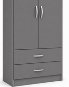 2 Door Wardrobe Single with Bottom Drawers Gray | Modern Storage - Detailed Angle View 3