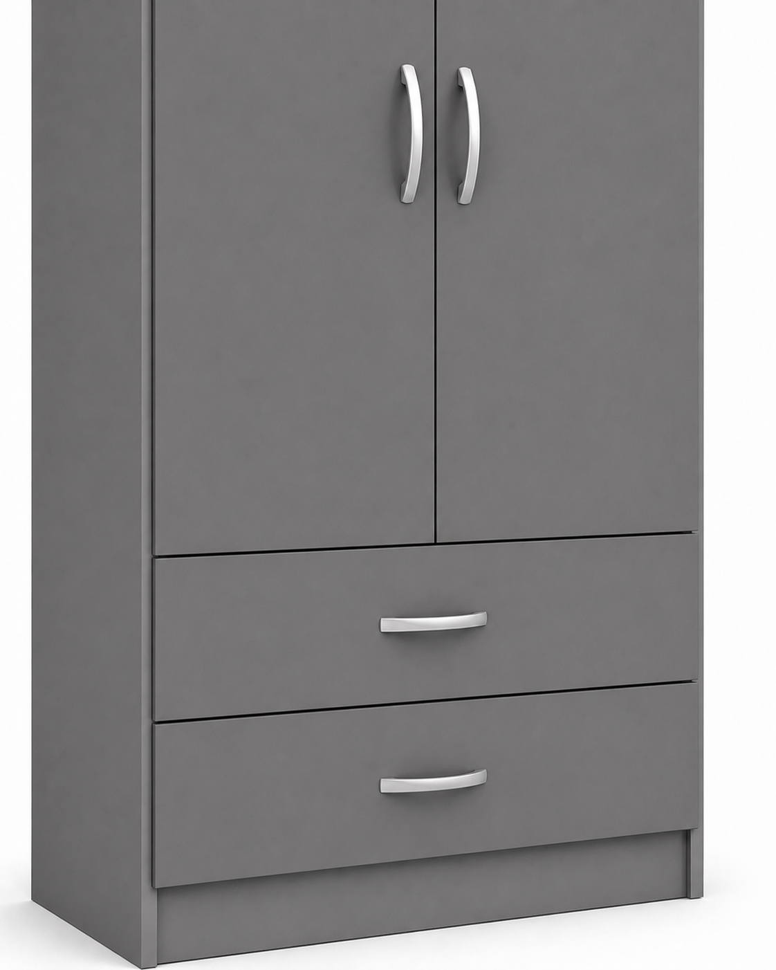 2 Door Wardrobe Single with Bottom Drawers Gray | Modern Storage - Detailed Angle View 3