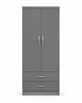 2 Door Wardrobe Single with Bottom Drawers Gray | Modern Storage - Luxury UK Living Room Showcase