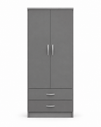2 Door Wardrobe Single with Bottom Drawers Gray | Modern Storage - Luxury UK Living Room Showcase