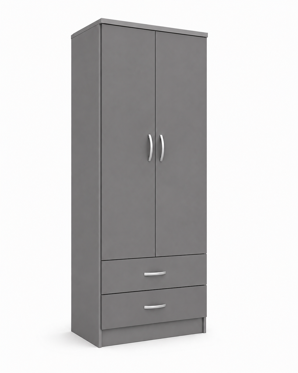2 Door Wardrobe Single with Bottom Drawers Gray | Modern Storage - Detailed Angle View 2