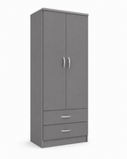 2 Door Wardrobe Single with Bottom Drawers Gray | Modern Storage - Detailed Angle View 2