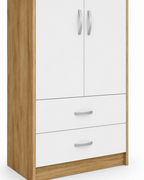 2 Door Wardrobe Single with Bottom Drawers Oak + White | FurniFolks - Detailed Angle View 3
