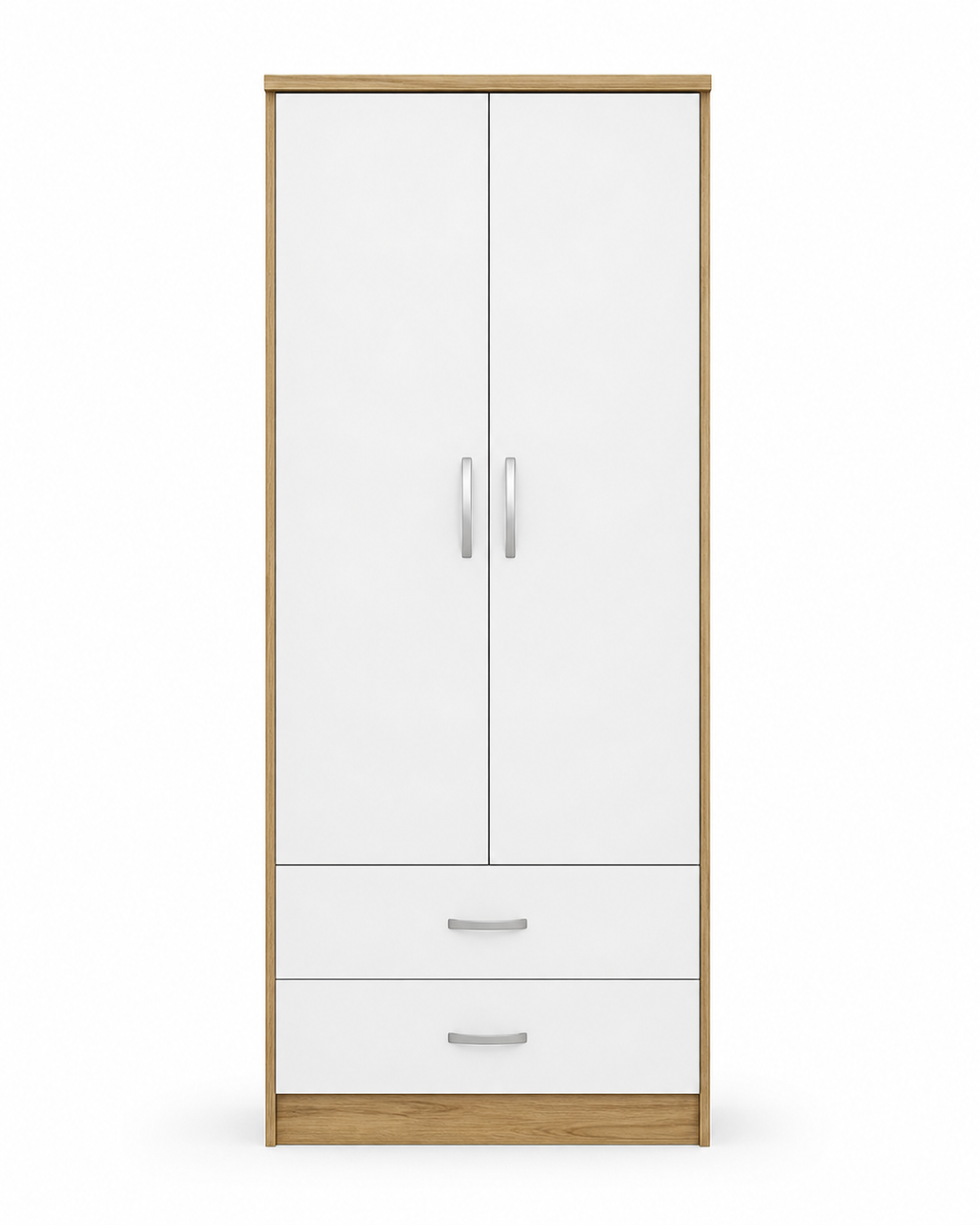 2 Door Wardrobe Single with Bottom Drawers Oak + White | FurniFolks - Luxury UK Living Room Showcase