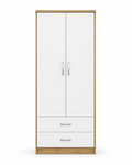 2 Door Wardrobe Single with Bottom Drawers Oak + White | FurniFolks - Luxury UK Living Room Showcase